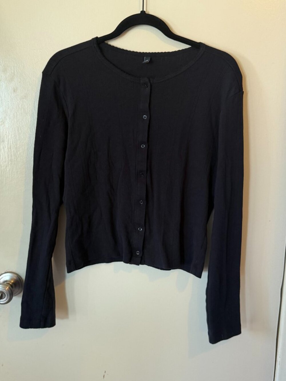 Cou Cou Intimates Black Pointelle Cardigan Button Front Organic Cotton XXL